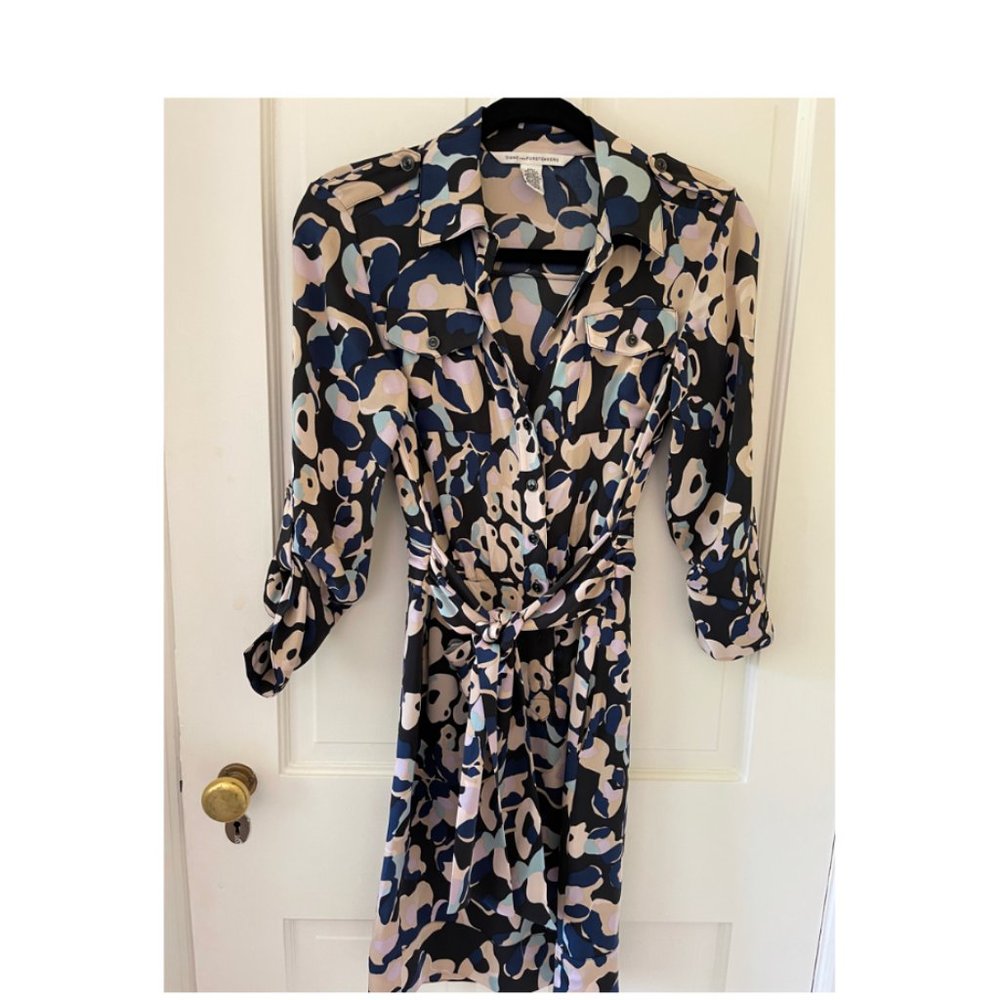 Diane Von Furstenberg Silk Tie-Front Midi Dress Size 0